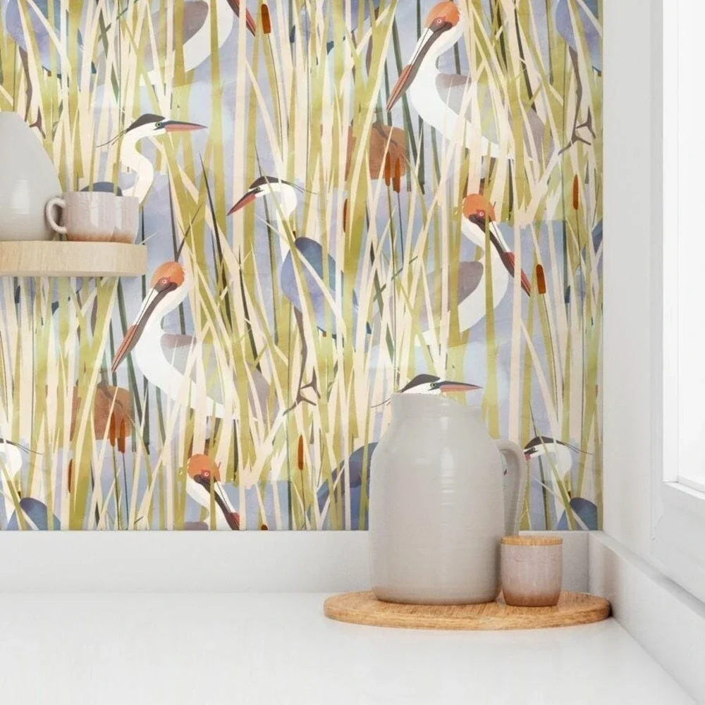 Spoonflower Marsh Birds Wallpaper By Jenflorentine 2' X 9' Per Roll 7 Available